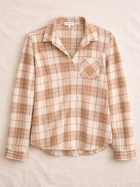 Relaxed Plaid Button-Down Shirt in Cream & Tan